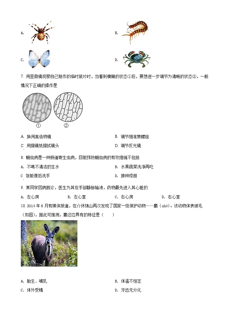精品解析：2022年山西省太原市学业水平测试生物真题（原卷版）第2页
