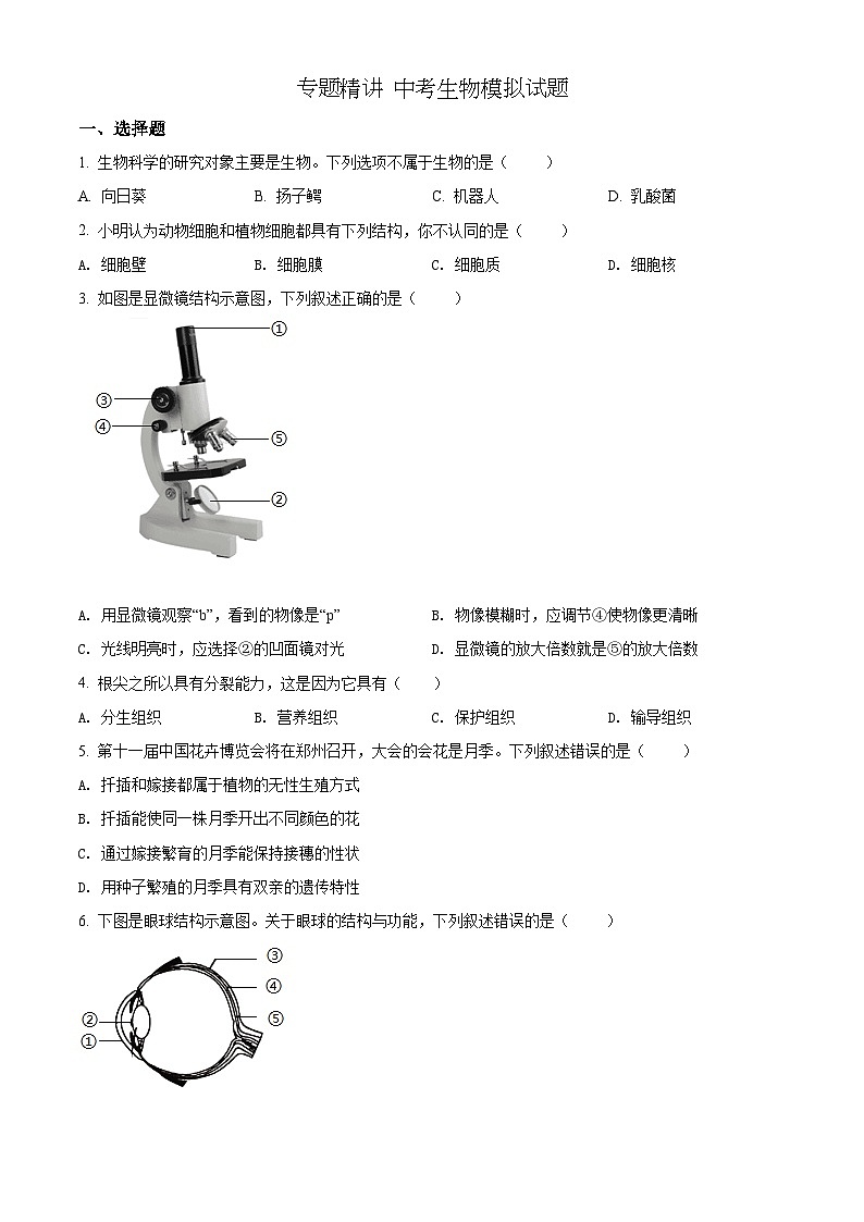 精品解析：2022年河南省中考生物真题（原卷版）第1页