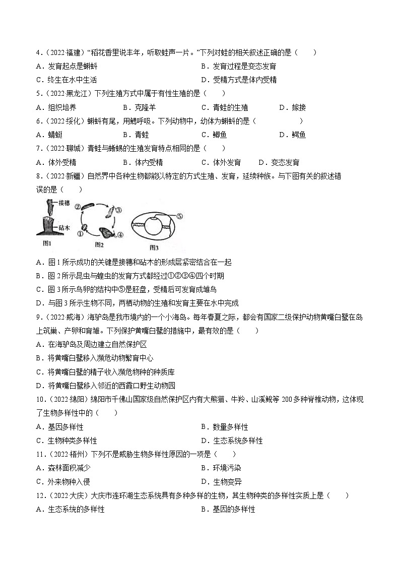 热点04 两栖类的生殖发育及生物的多样性- 2023年中考生物【热点·重点·难点】专练（全国通用）（原卷版）第3页