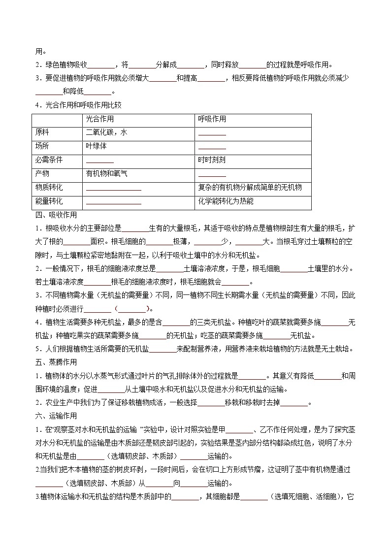 重难点04 生物圈中的绿色植物（一）-2023年中考生物【热点·重点·难点】专练（全国通用）（原卷版）第2页