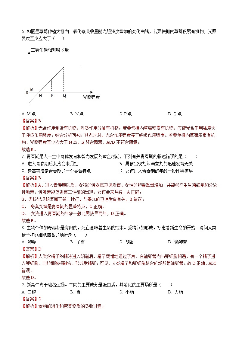 2024年中考第一次模拟考试题：生物（长沙卷）（教师用）03