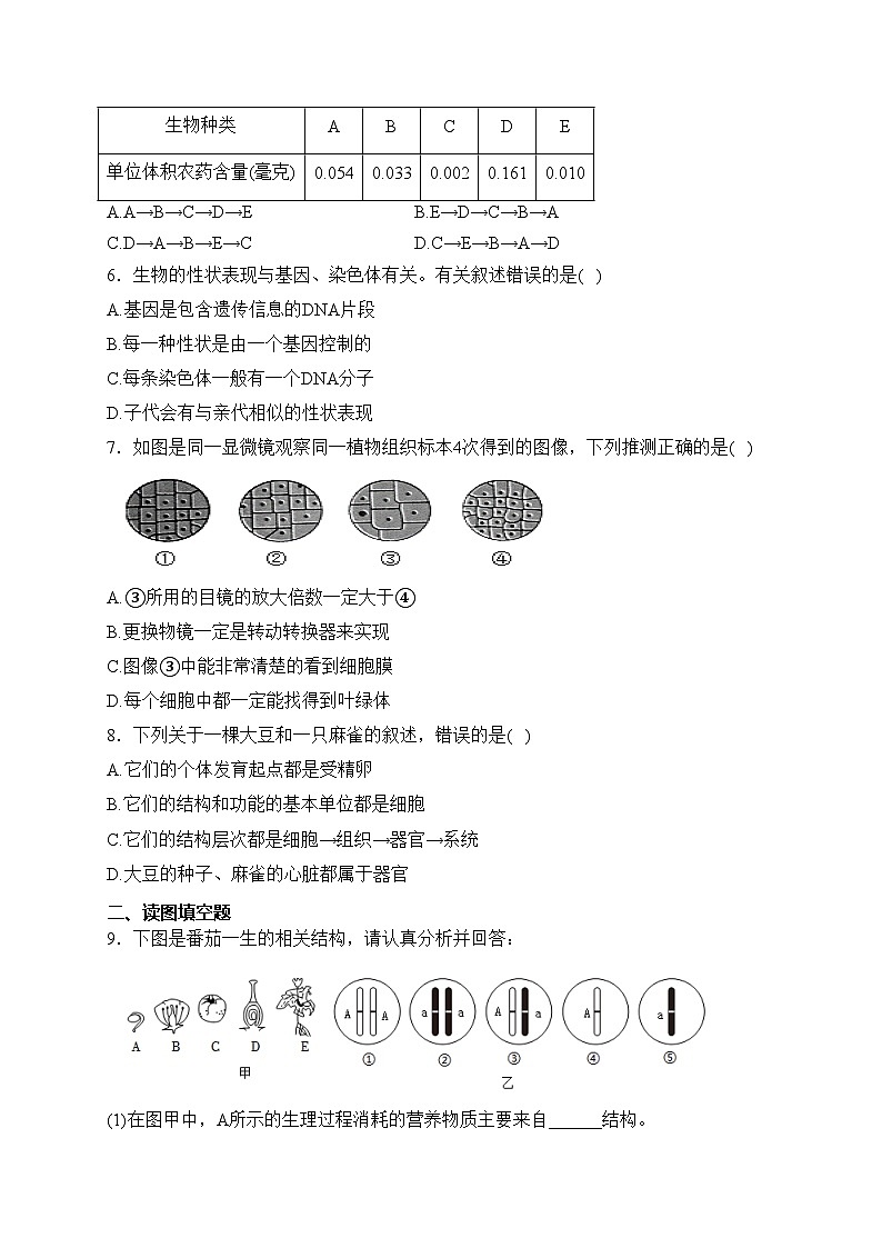 四川省达州市第一中学2022-2023学年九年级下学期第一次月考生物试卷(含答案)02