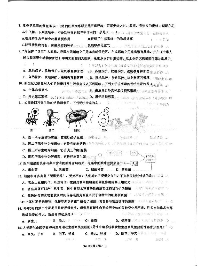 四川省成都市高新技术产业开发区2023-2024学年八年级上学期期末生物学试题02