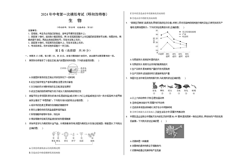 生物（呼和浩特卷）-2024年会考第一次模拟考试01