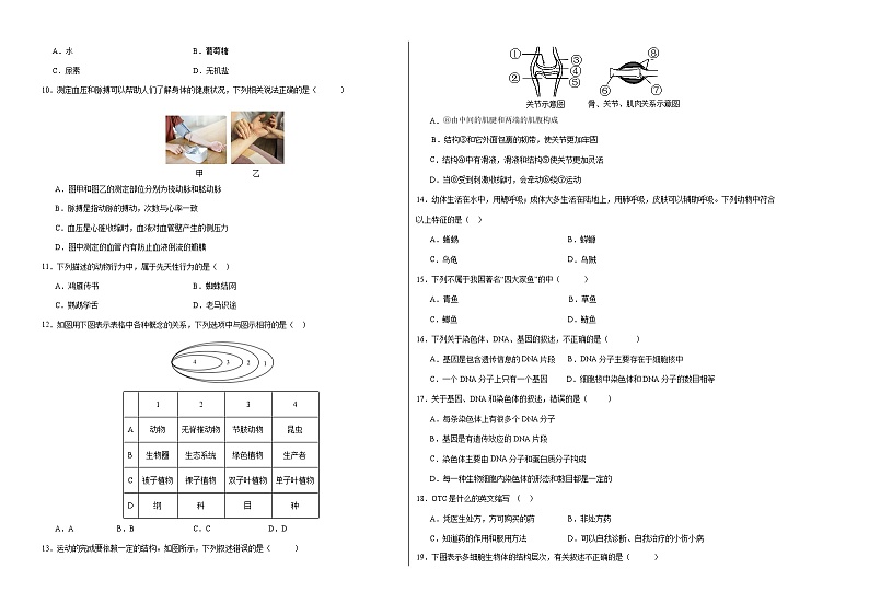生物（山西太原卷）-2024年会考第一次模拟考试02
