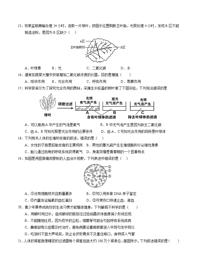生物（新疆卷）-2024年会考第一次模拟考试03