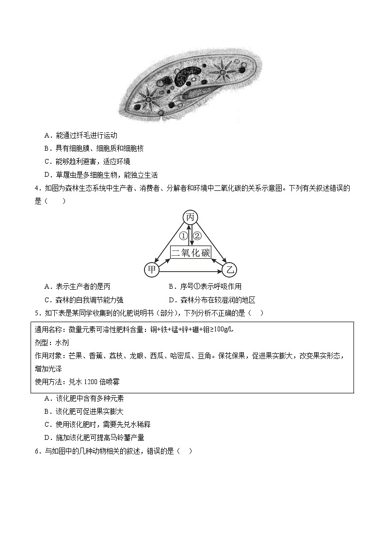 生物（徐州卷）-2024年会考第一次模拟考试02