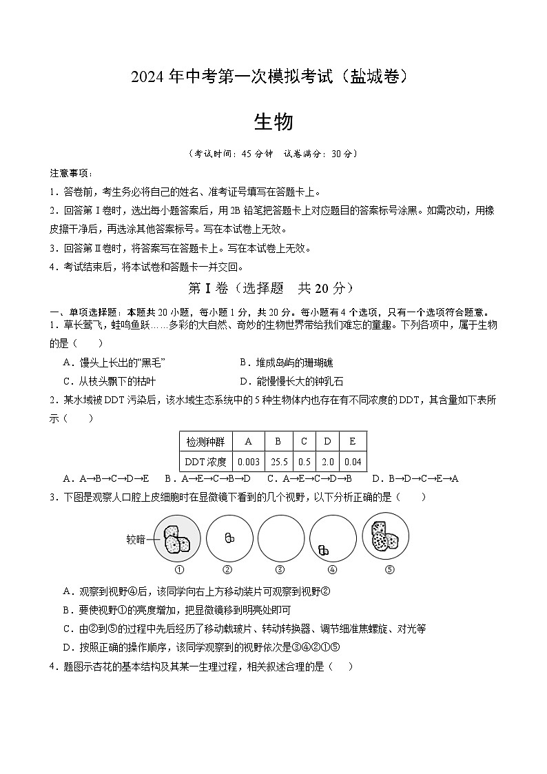 生物（盐城卷）（考试版A4）第1页