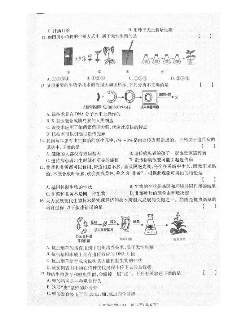 河南省商丘市夏邑县二校联考2023-2024学年八年级下学期3月月考生物试题03