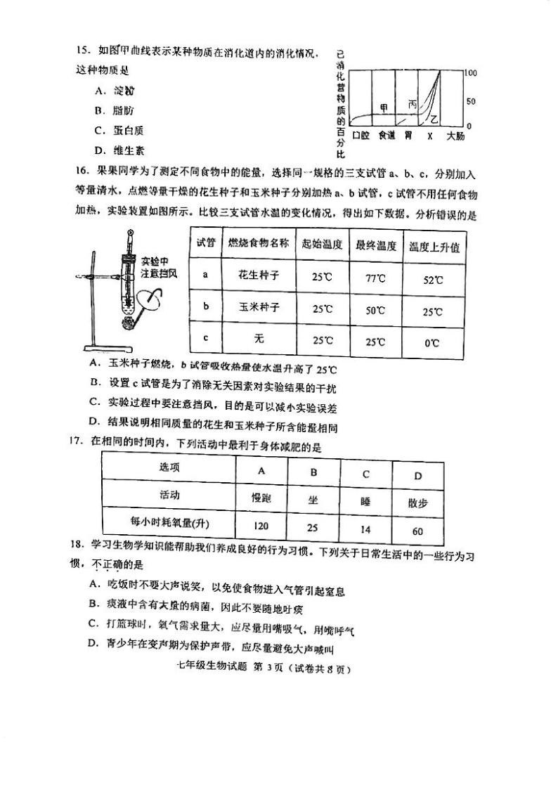 广东省江门市第二中学2023-2024学年七年级下学期第一次月考生物试题03