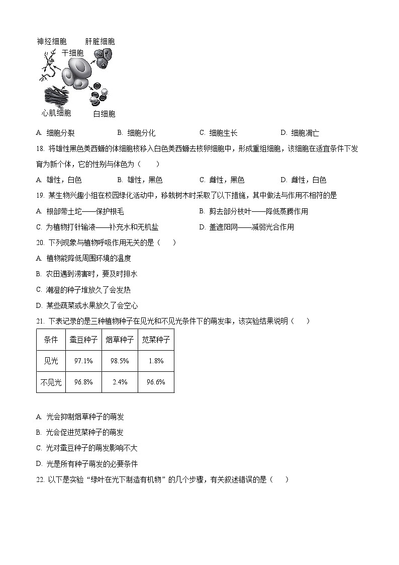 福建省厦门市湖滨中学七年级2023-2024学年上学期期末考试生物试题03