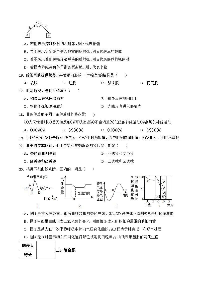 中考生物一轮复习专用训练卷—专题15 人体生命活动的调节（ 含解析）第3页