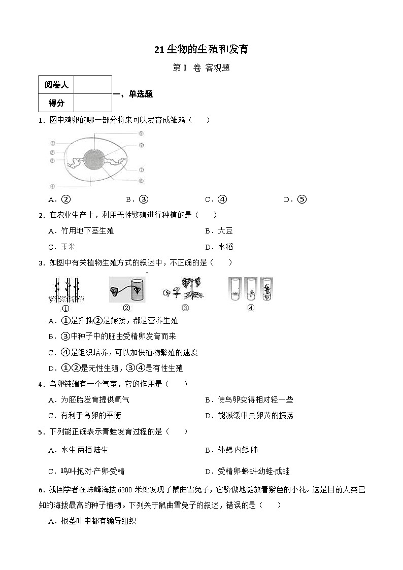 中考生物一轮复习专用训练卷—专题21 生物的生殖和发育（含解析）第1页