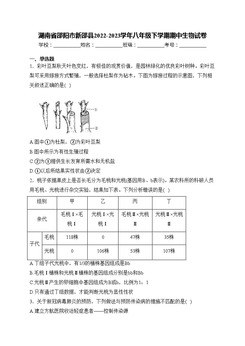 湖南省邵阳市新邵县2022-2023学年八年级下学期期中生物试卷(含答案)第1页