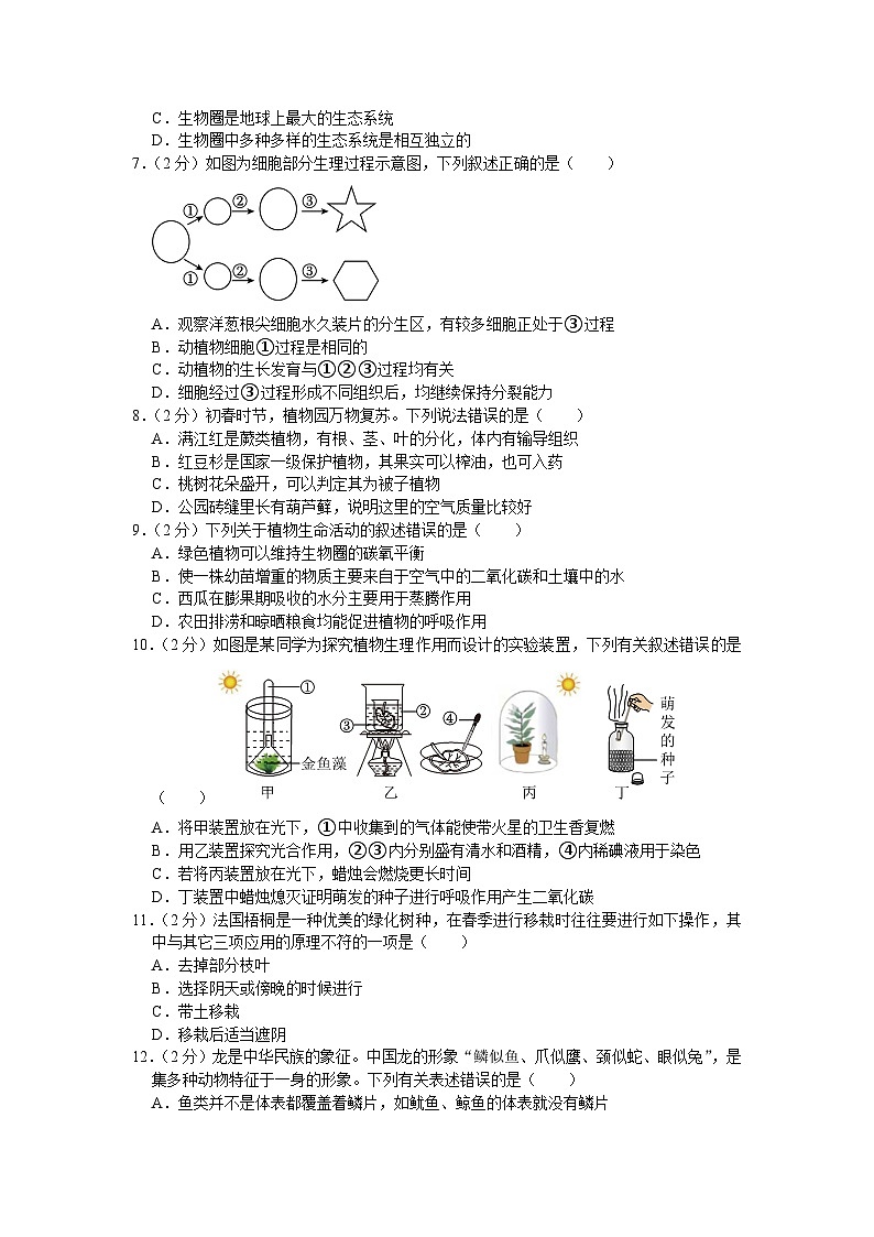 2024年山东省济南市历下区中考生物一模试卷+02