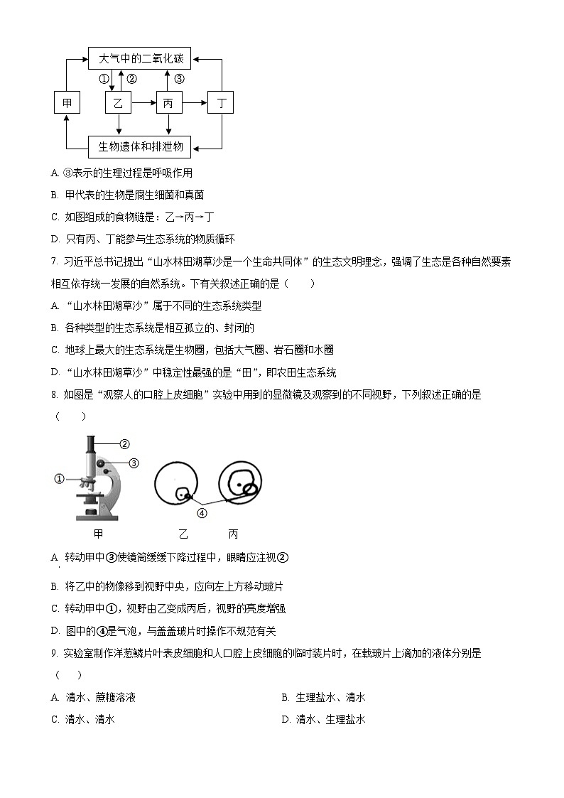 2024年广东省中考一模生物试题（原卷版+解析版）02