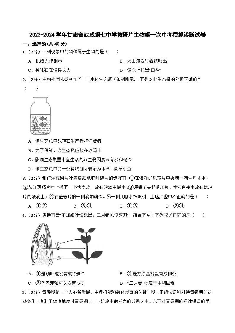2024年甘肃省武威第七中学教研联片中考模拟一模生物试题01