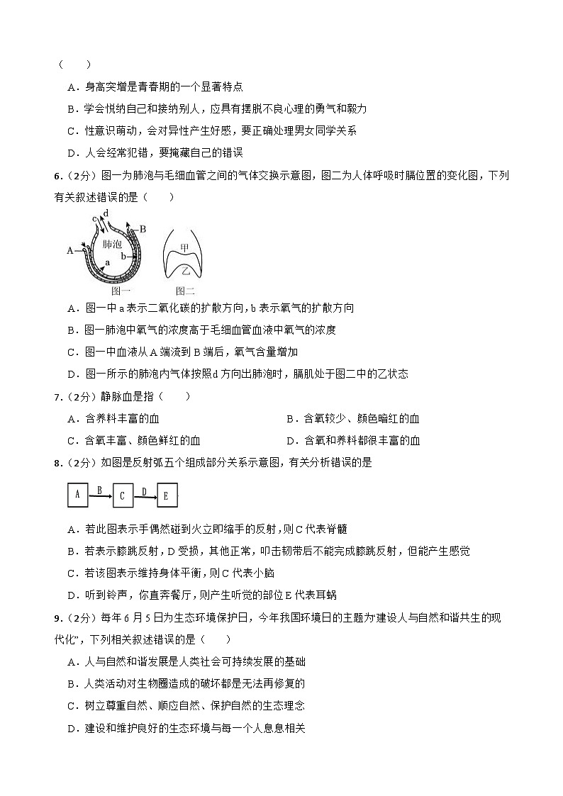 2024年甘肃省武威第七中学教研联片中考模拟一模生物试题02