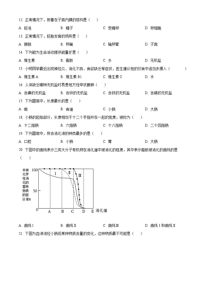 福建省三明市尤溪县第七中学片区2023-2024学年七年级3月下学期月考生物试题（原卷版+解析版）03