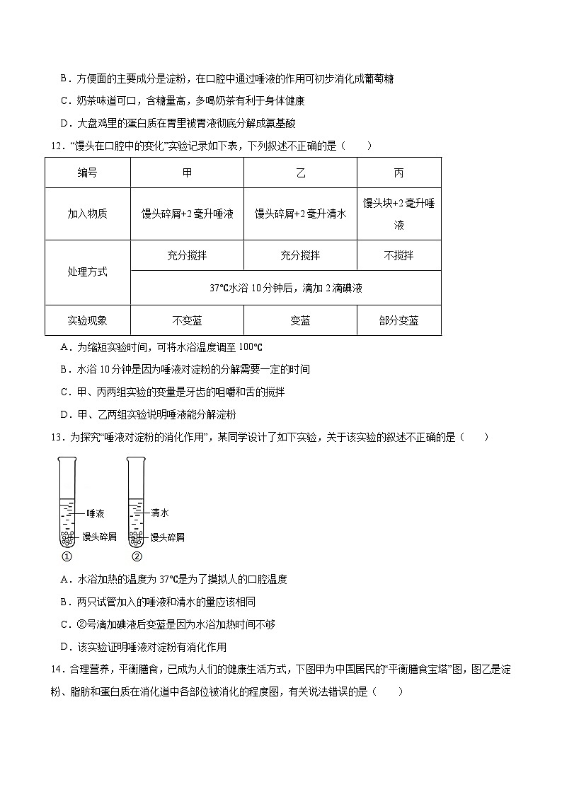 【2024会考】初中生物 专题10 人体的营养练习（原卷+解析版）03