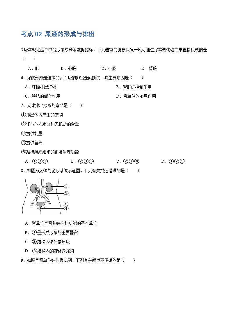 【2024会考】初中生物 专题13 人体内废物的排出练习（原卷+解析版）02