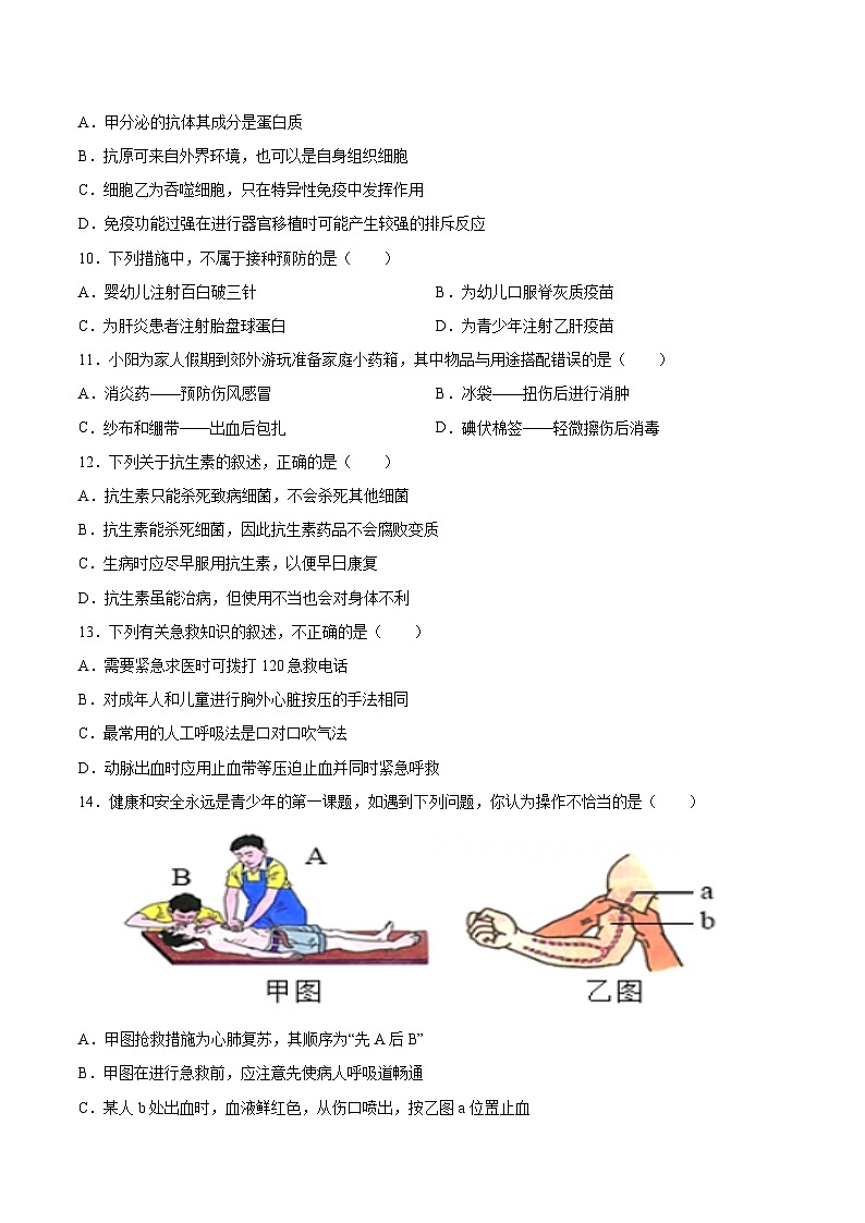 【2024会考】初中生物 专题15 健康地生活-练习（原卷+解析版）03