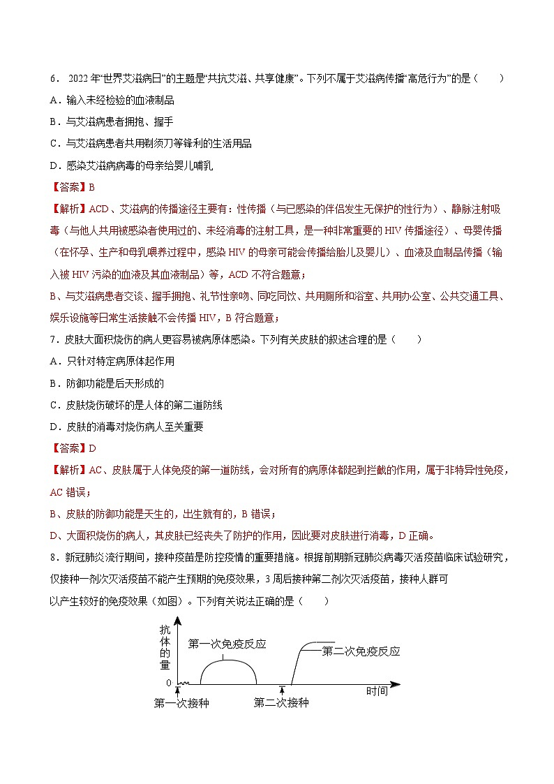 【2024会考】初中生物 专题15 健康地生活-练习（原卷+解析版）03