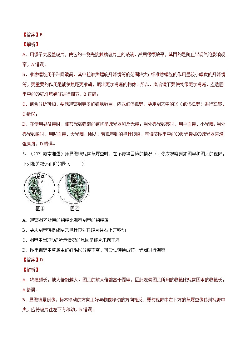 中考生物一轮复习巩固练习专题02 细胞是生命活动的基本单位（含解析）第2页