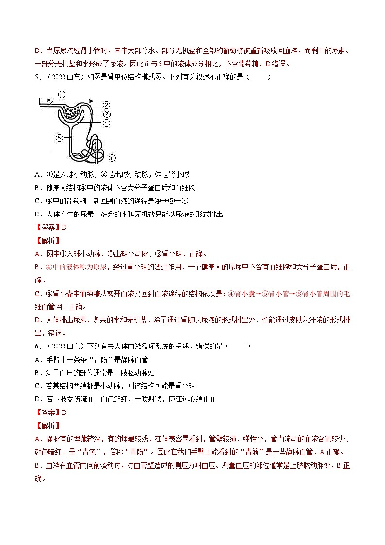 中考生物一轮复习巩固练习专题13 人体内废物的排出（含解析）第3页