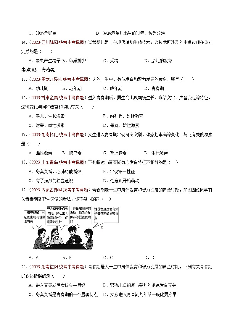 【2024年会考】初中生物 专题09 人的由来练习03