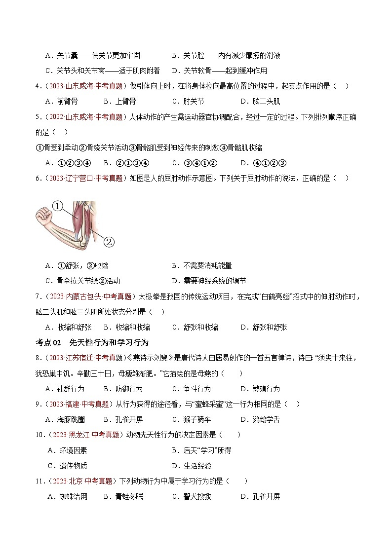 专题17 动物的运动和行为+动物在生物圈中的作用（原卷版）第2页
