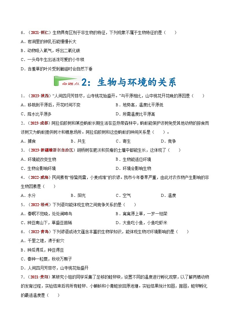 【2024会考】初中生物会考真题汇编 专题01 生物与生物圈（原卷+解析版）02