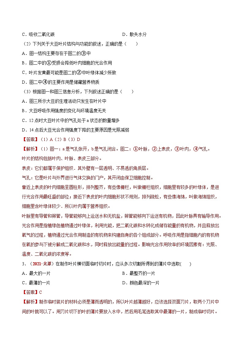 【2024会考】初中生物会考真题汇编 专题04 绿色植物的蒸腾作用、光合作用和呼吸作用（原卷+解析版）02