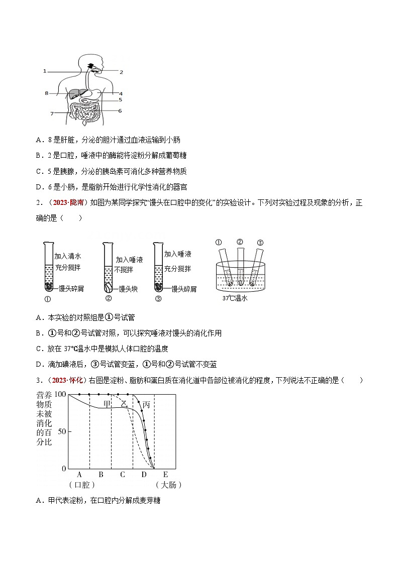 【2024会考】初中生物会考真题汇编 专题06 人体的营养和呼吸（原卷+解析版）02