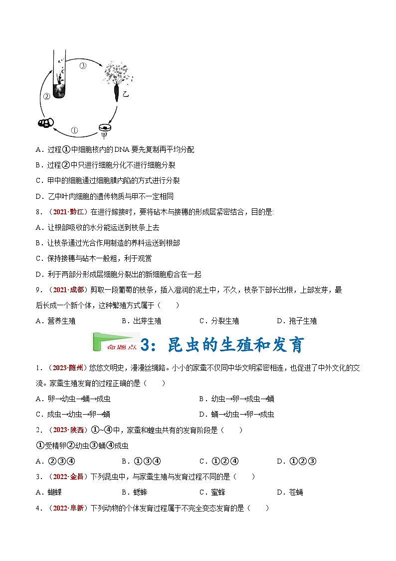 【2024会考】初中生物会考真题汇编 专题12 其他生物的生殖和发育（原卷+解析版）03