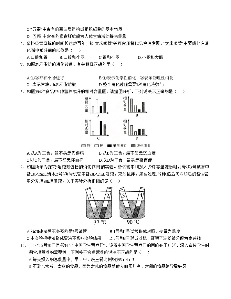 七年级生物期中模拟卷（考试版A4）【测试范围：第1~4章】（人教版）第2页