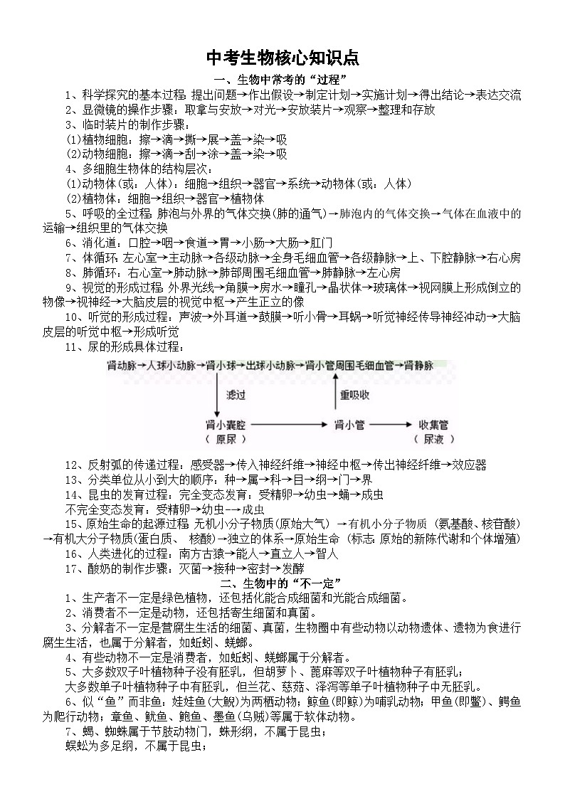 初中生物人教版2024届中考核心知识点整理01