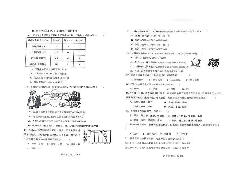 河北省邯郸市汉光中学2023-2024学年八年级下学期生物第一次月考（扫描版无答案）第2页