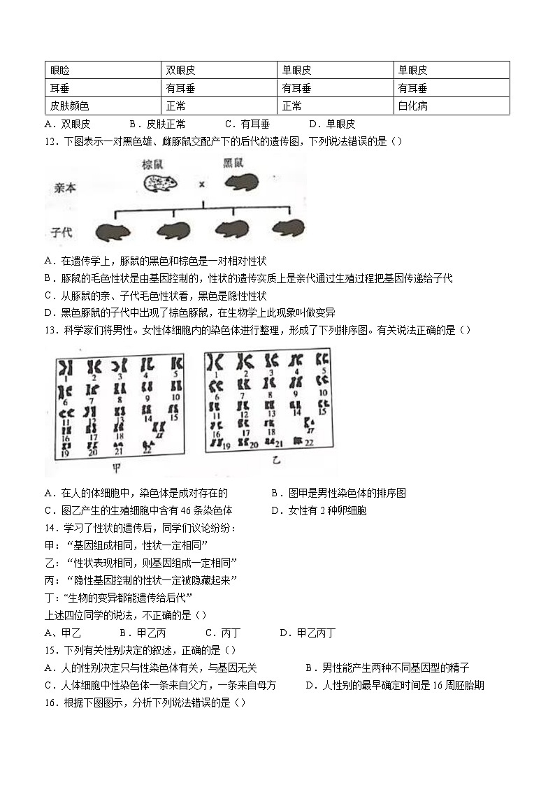 四川省宜宾市第二中学校2023-2024学年八年级下学期4月月考生物试题第3页