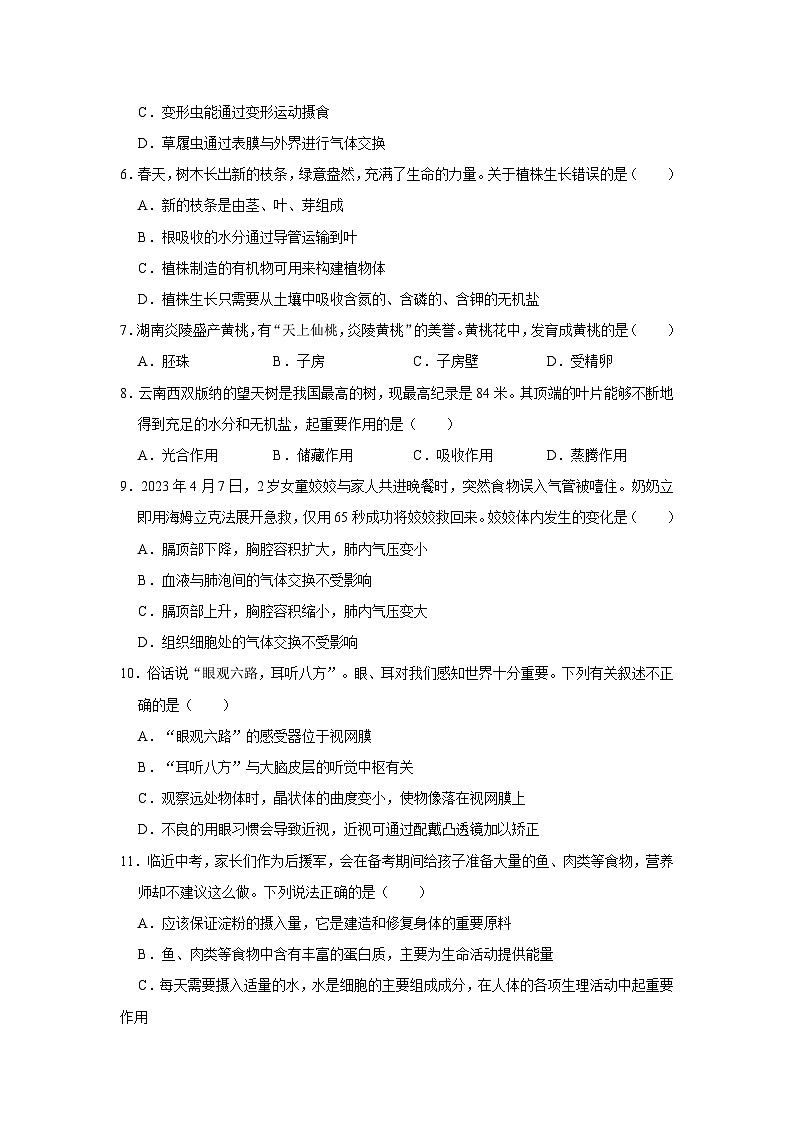 2024年湖南省长沙市长郡集团中考生物模拟试卷（二）02