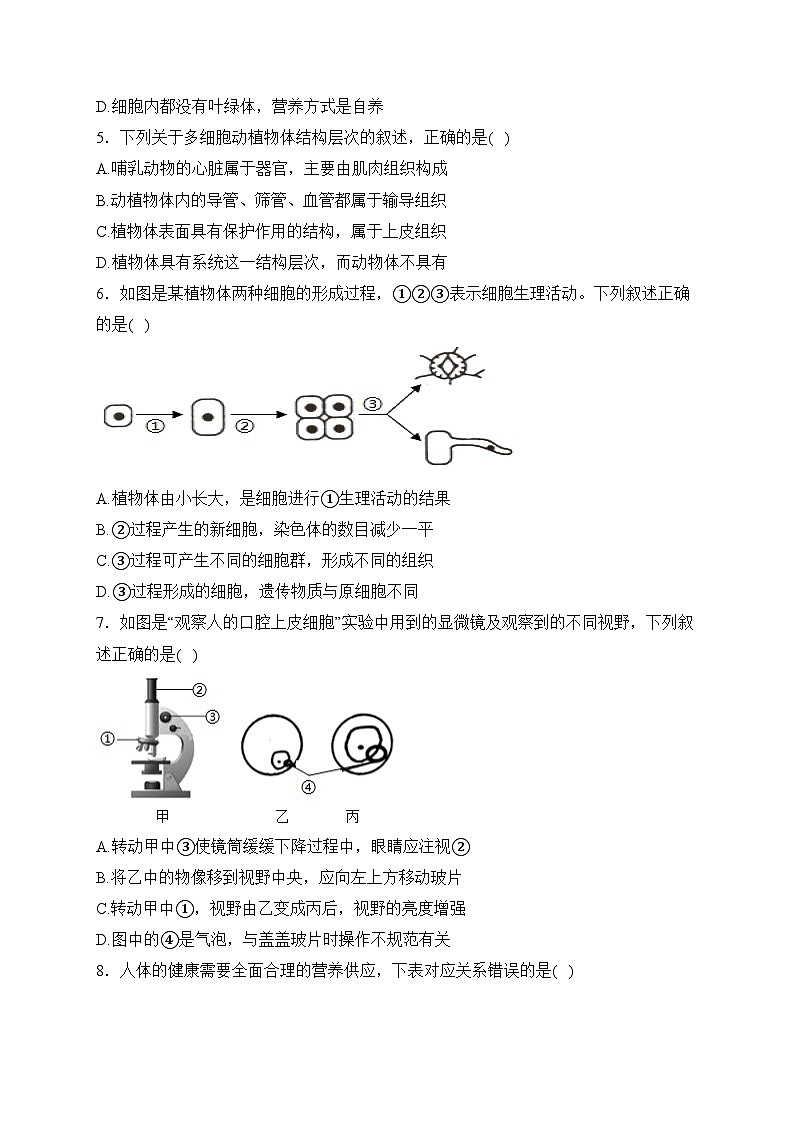 陕西省西安市西北工大附中2024年中考生物二模试卷(含答案)02