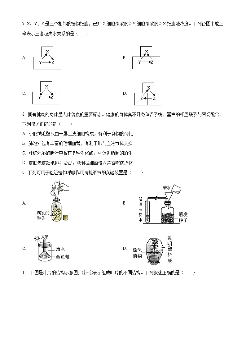 2024年江苏省连云港市中考一模生物试题（原卷版+解析版）03