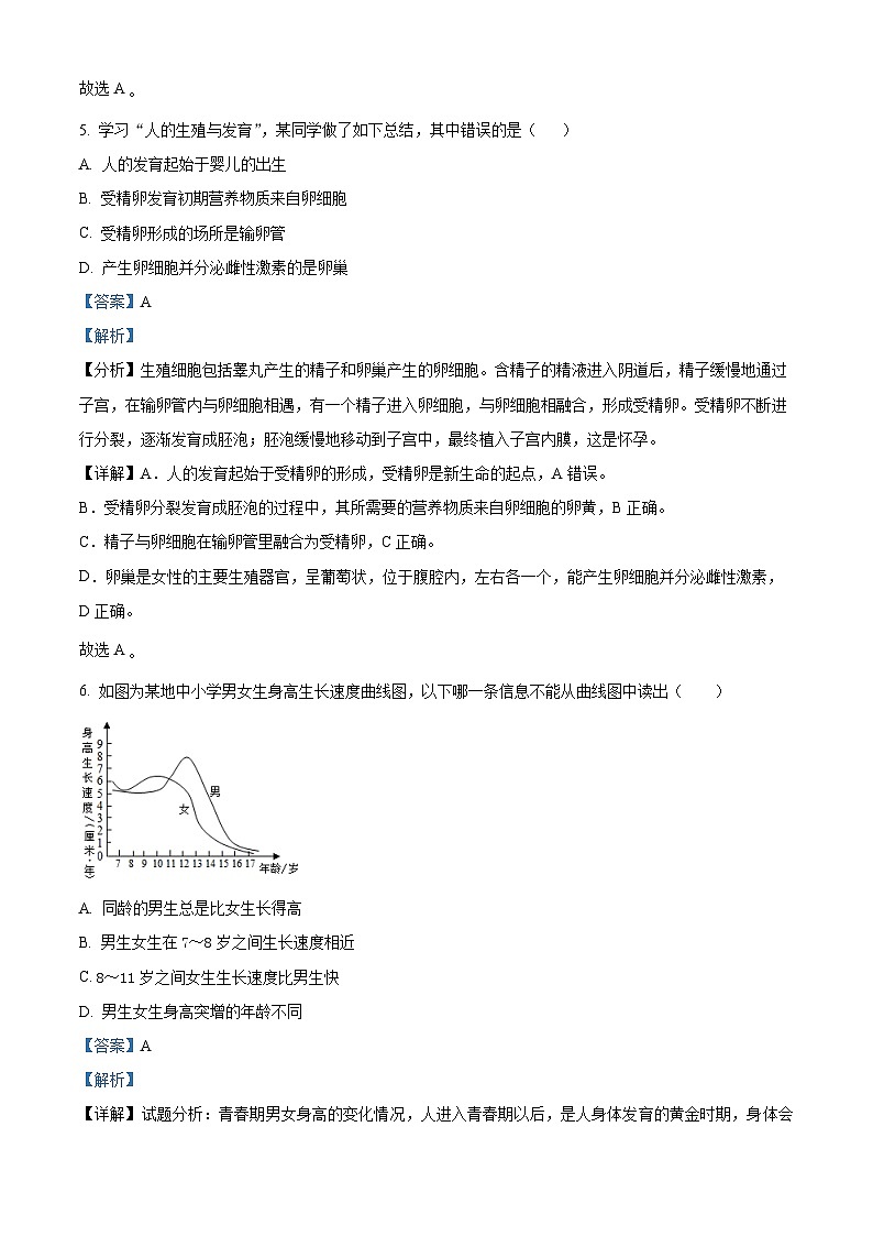 重庆市黔江区黔江实验中学校2023-2024学年七年级下学期3月月考生物试题（解析版）第3页