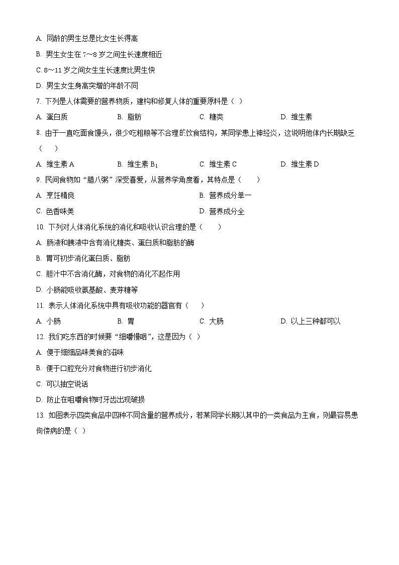 重庆市黔江区黔江实验中学校2023-2024学年七年级下学期3月月考生物试题（原卷版）第2页