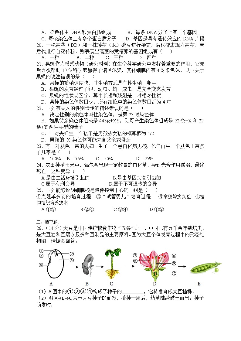 山东省枣庄市台儿庄区2023--2024学年八年级上学期生物期末模拟测试题（含答案）03