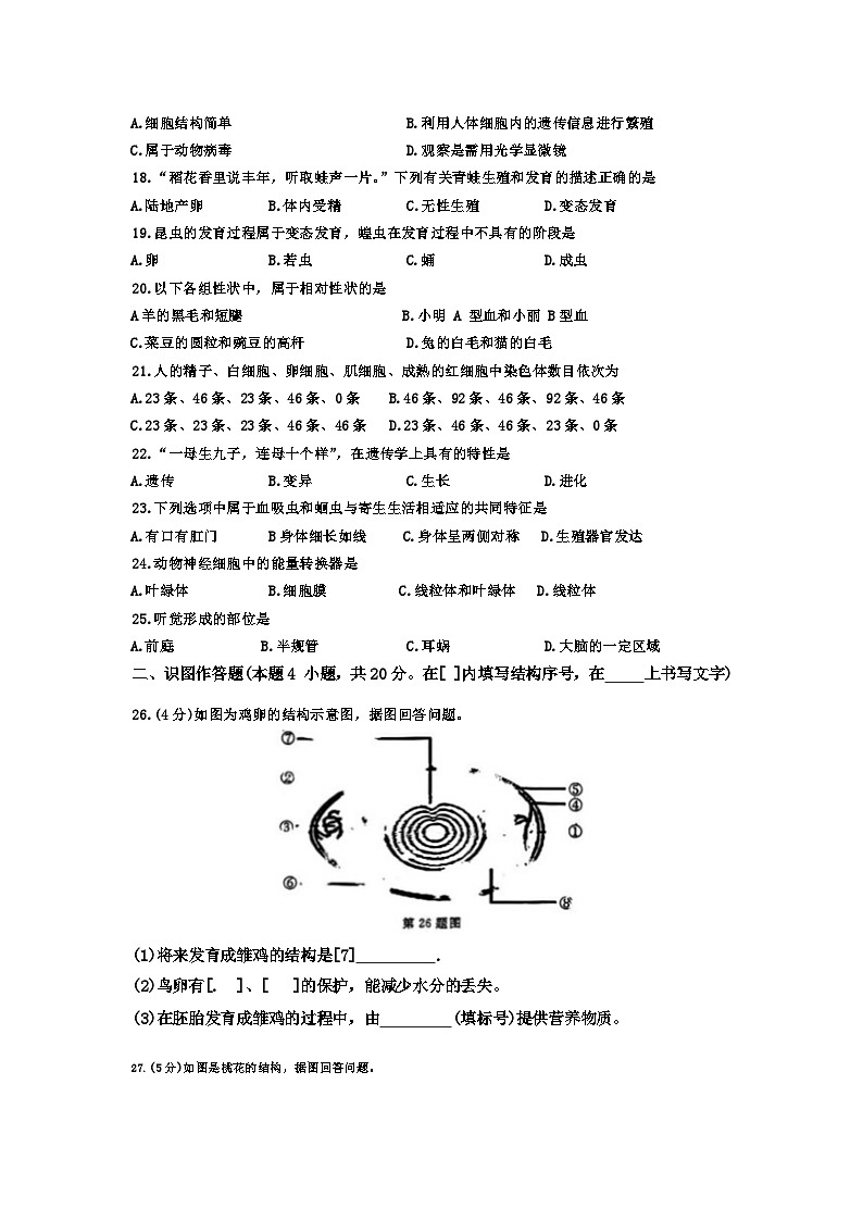 2024年黑龙江省牡丹江市初中学业水平综合性考试生物试卷（含答案）03