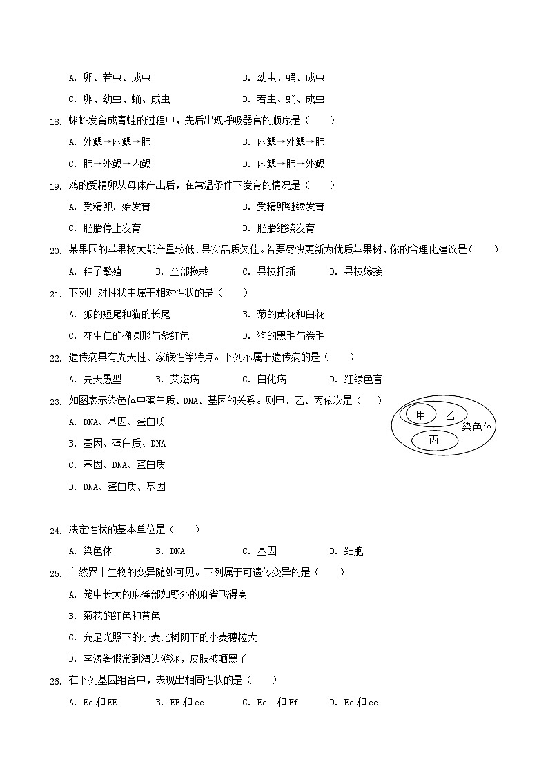 2020-2021学年辽宁省抚顺市新宾县八年级上学期期末生物试题及答案第3页
