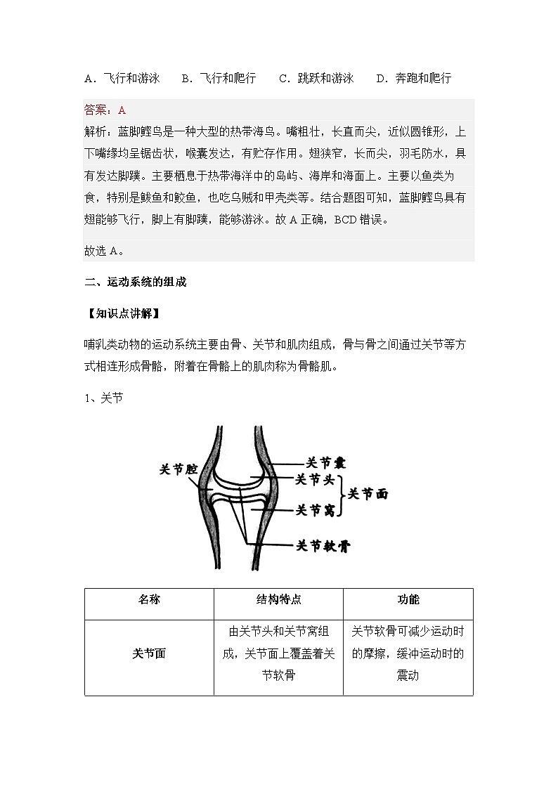 专题八 动物的运动和行为——2024届中考生物一轮复习进阶讲义第3页