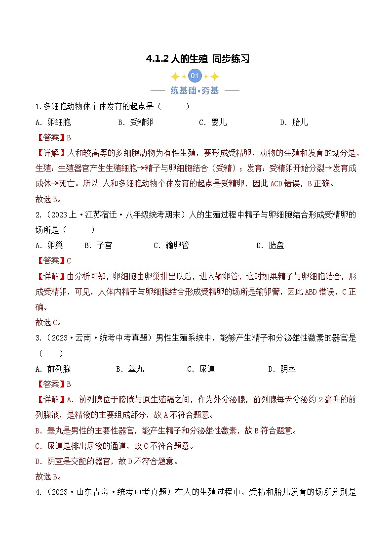 4.1.2 人的生殖-七年级生物下册 教学课件+教学设计+练习（人教版）01