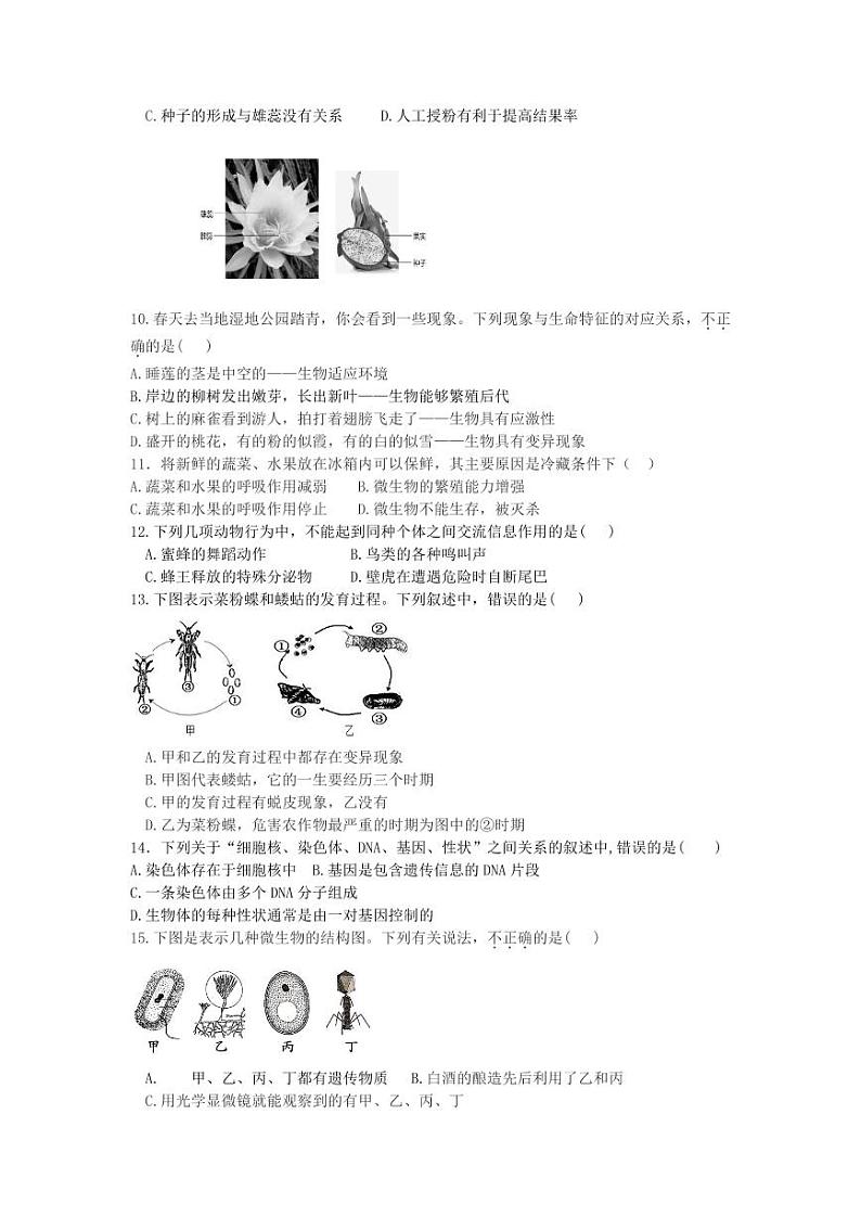 山东省禹城市李屯中学2023-2024学年八年级下学期第一次月考生物试题02